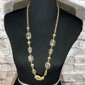 Long Gold tone Necklace with Clear/Yellow Color